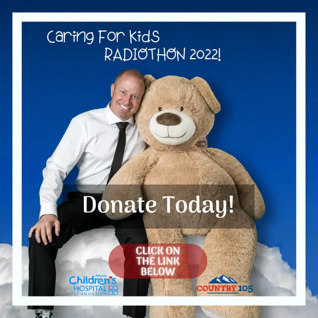 Justin Havre promoting the 2022 Caring for Kids Radiothon for the Alberta Children's Hospital Foundation
